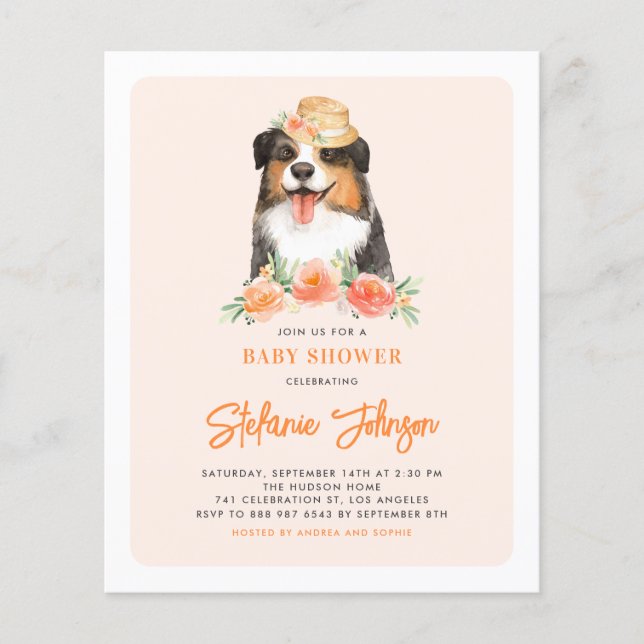 Border Collie Peach Floral Baby Shower Invitation (Front)