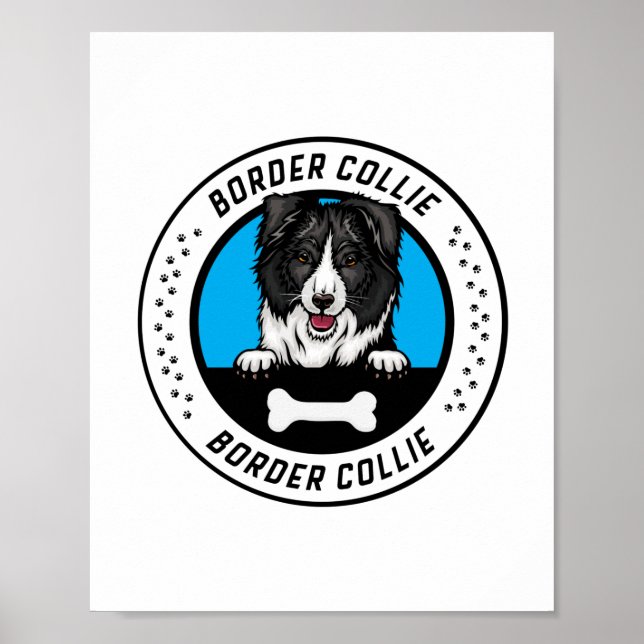 Border Collie Peeking Illustration Badge Poster (Front)