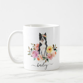 Border Collie Personalized Floral  Coffee Mug