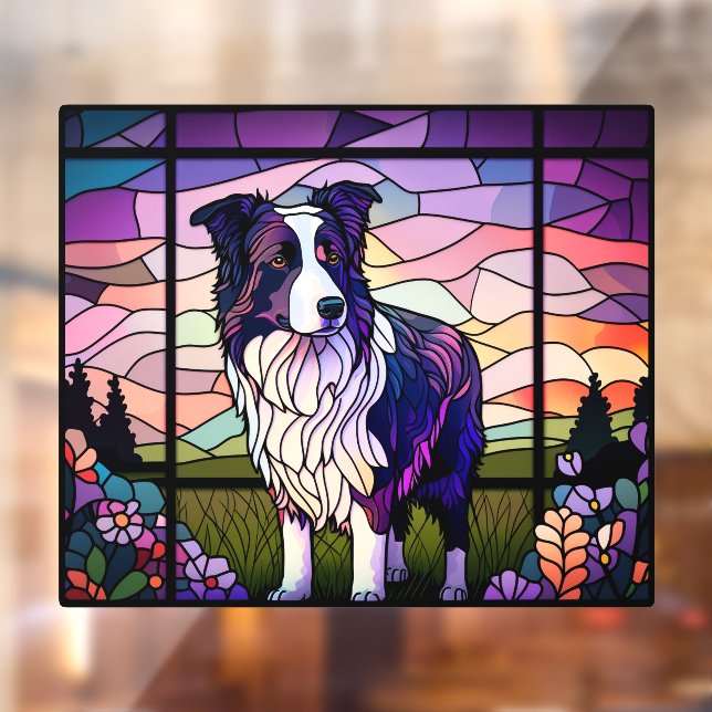 Border Collie Pet Dog Faux Stained Glass Window Cling (Sheet 2)
