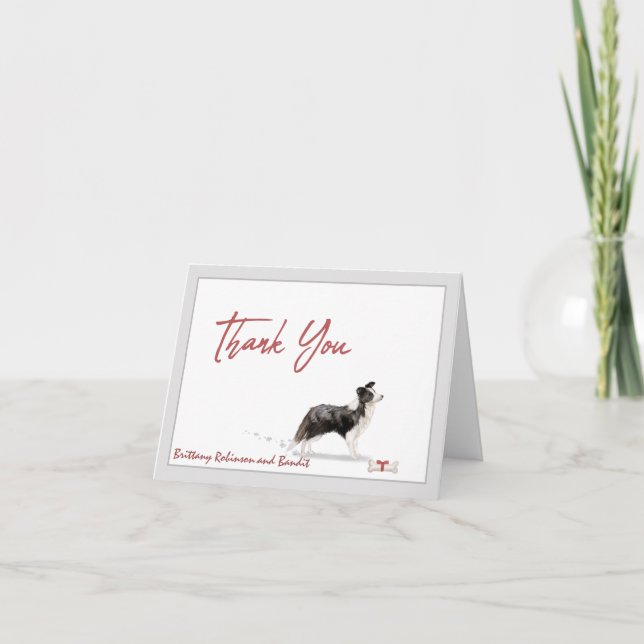 Border Collie Pet Dog Personalize Name Bone     Thank You Card (Front)