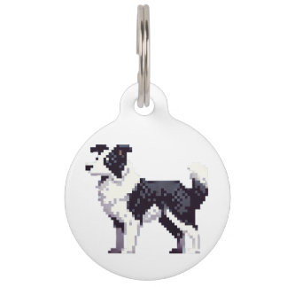 Border collie pet id tag pixel art gamer