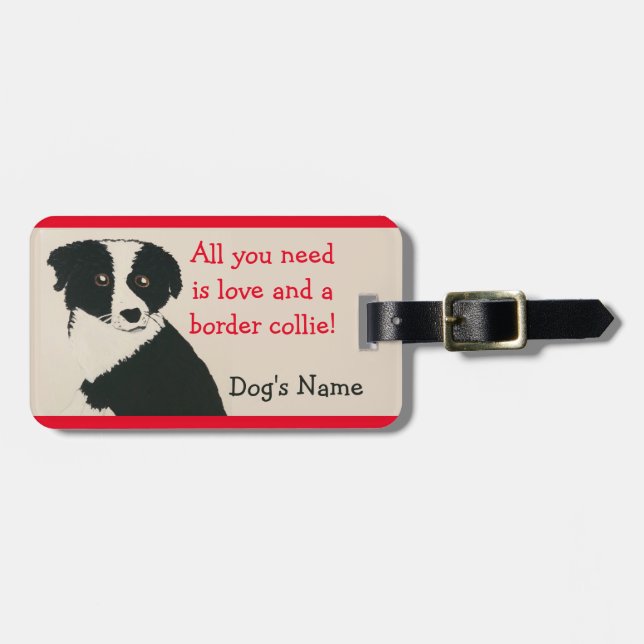 Border Collie Pet Name Crate Travel Tag (Front Horizontal)