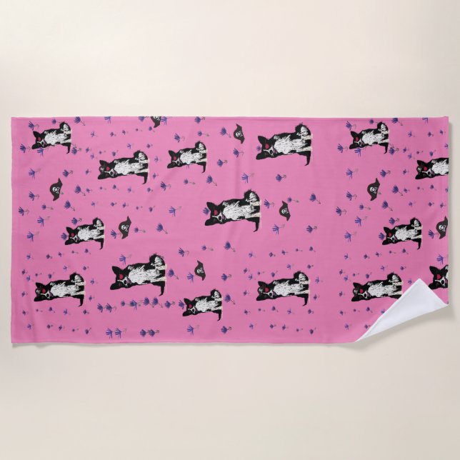 Border Collie pirate dog  Beach Towel (Front)