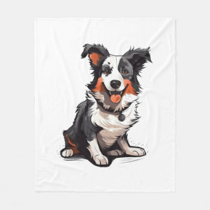 Border Collie Playful Pups - Funny Cartoon  Fleece Blanket