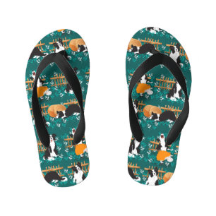 Border Collie playing with sheep Kid's Flip Flops