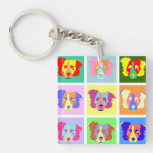 Border Collie Pop Art Keychain