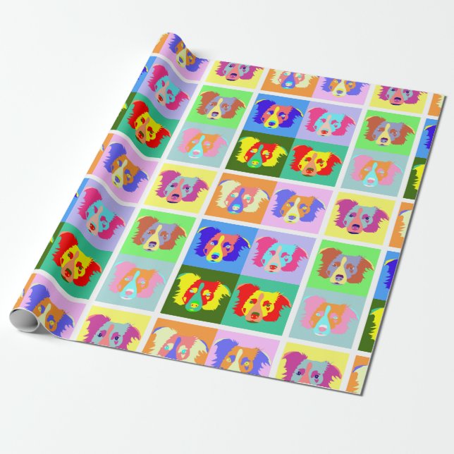 Border Collie Pop Art Wrapping Paper (Unrolled)
