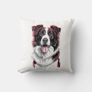 Border Collie Portrait in Vibrant Detail for Dog Throw Pillow