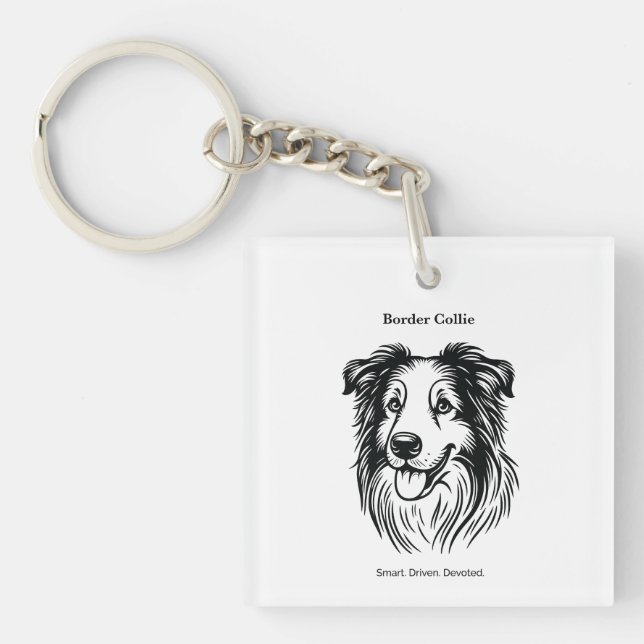 Border Collie Portrait Keychain (Front)