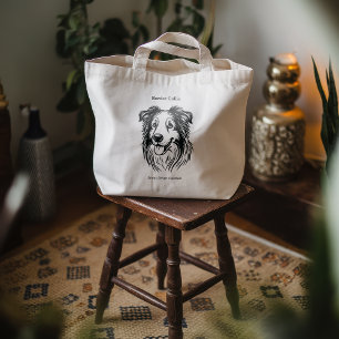 Border Collie Portrait Large Tote Bag