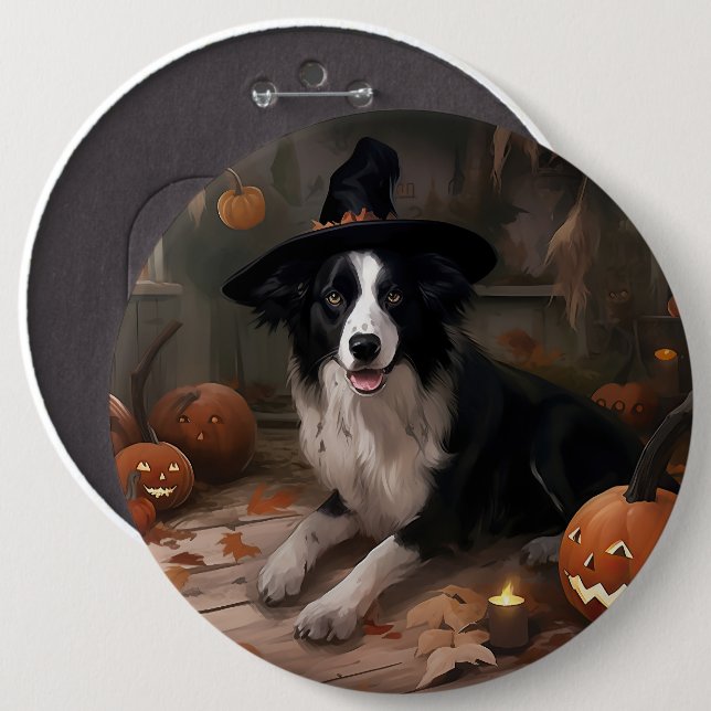 Border Collie Pumpkins Halloween Scary  6 Inch Round Button (Front & Back)