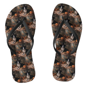Border Collie Pumpkins Halloween Scary Flip Flops