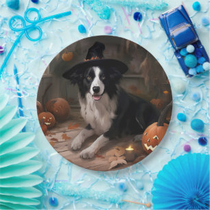 Border Collie Pumpkins Halloween Scary  Paper Plate