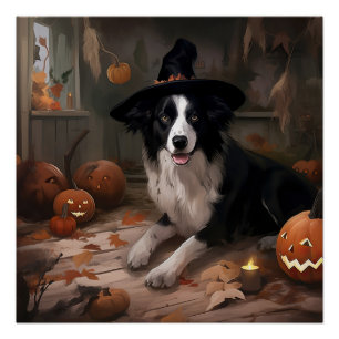 Border Collie Pumpkins Halloween Scary  Poster