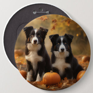 Border Collie Puppy Autumn Delight Pumpkin 6 Inch Round Button