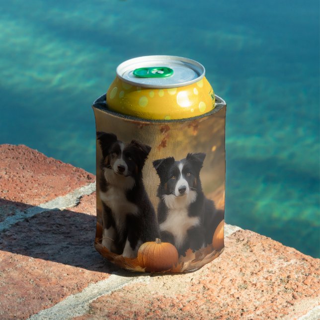 Border Collie Puppy Autumn Delight Pumpkin Can Cooler (In Situ Pool)