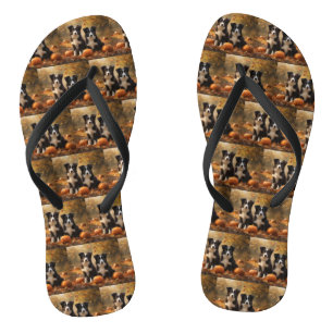 Border Collie Puppy Autumn Delight Pumpkin Flip Flops