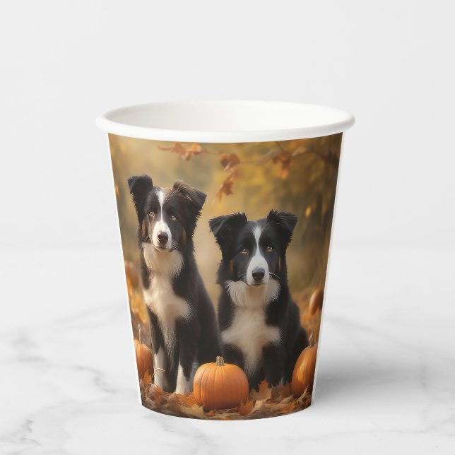 Border Collie Puppy Autumn Delight Pumpkin Paper Cups (Front)