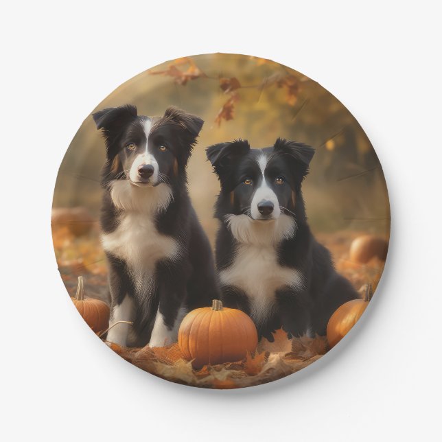 Border Collie Puppy Autumn Delight Pumpkin Paper Plate (Front)