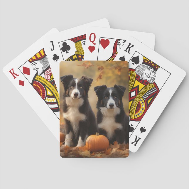 Border Collie Puppy Autumn Delight Pumpkin Playing Cards (Back)