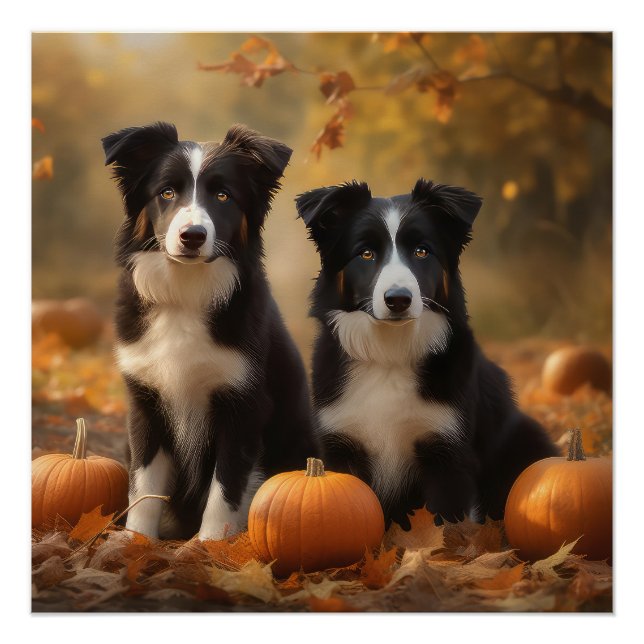 Border Collie Puppy Autumn Delight Pumpkin Poster (Front)