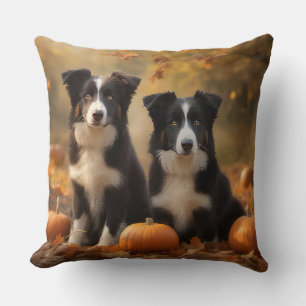 Border Collie Puppy Autumn Delight Pumpkin Throw Pillow