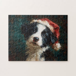 Border Collie Puppy Christmas Portrait Jigsaw Puzzle