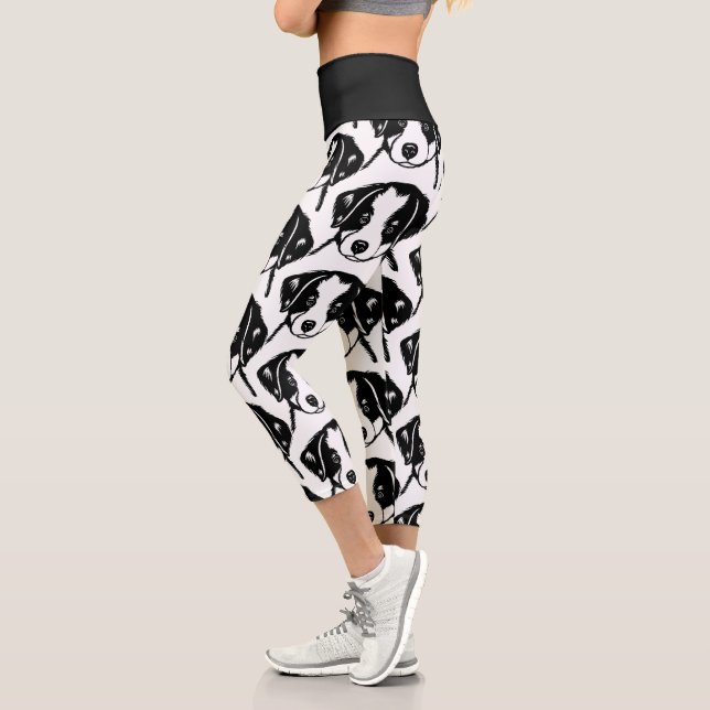 Border Collie Puppy Dog Capri Leggings (Left)