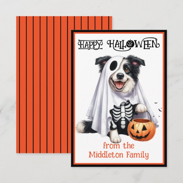 Border Collie Puppy Dog Happy Halloween Card (Front/Back)