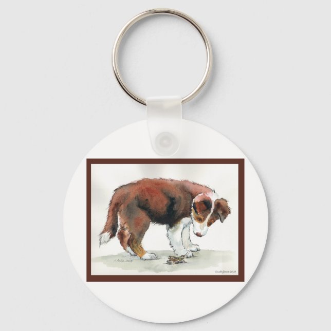 Border Collie Puppy & Grasshopper Keychain (Front)