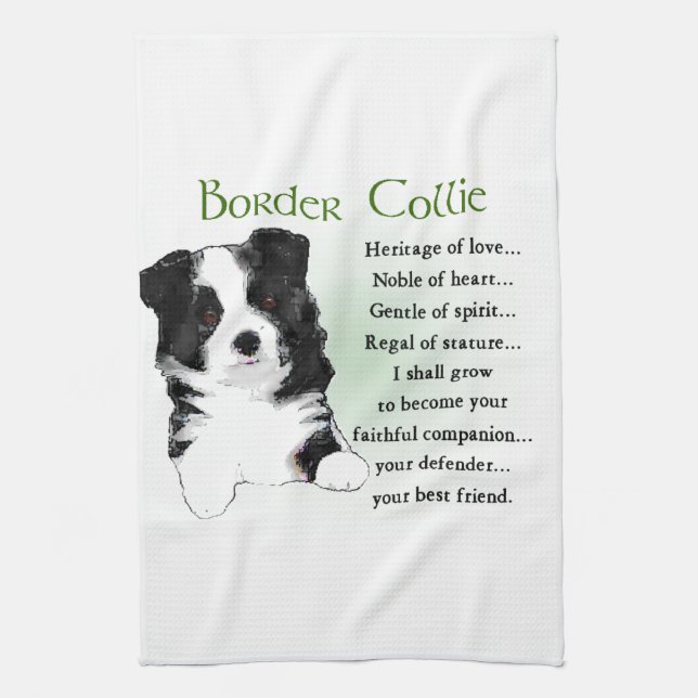 Border Collie Puppy Kitchen Towel (Vertical)
