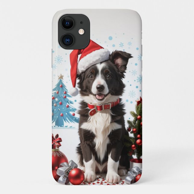 Border Collie Puppy Wearing a Red Christmas Hat Case-Mate iPhone Case (Back)