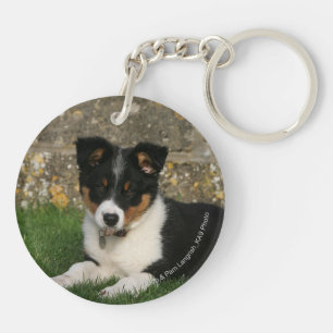 Border Collie Puppy with Leaf in Mouth Keychain