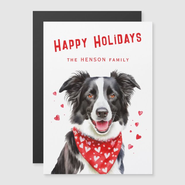 Border Collie Red Heart Bandana Christmas Cards (Front/Back)