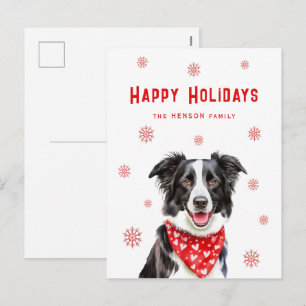 Border Collie Red Heart Bandana Christmas  Holiday Postcard