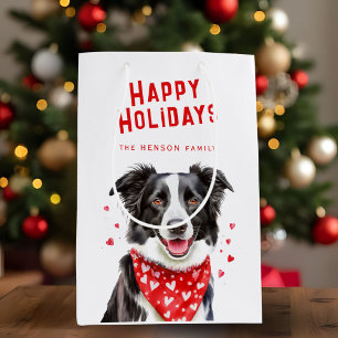 Border Collie Red Heart Bandana Christmas Medium Gift Bag