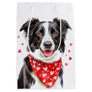 Border Collie Red Heart Bandana Christmas  Medium Gift Bag