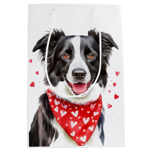Border Collie Red Heart Bandana Christmas  Medium Gift Bag (Front)