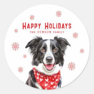 Border Collie Red Heart Bandana Christmas Photo Classic Round Sticker