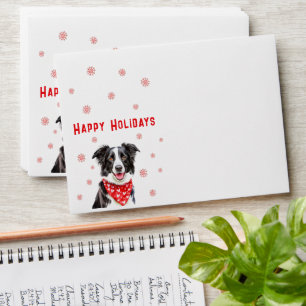 Border Collie Red Heart Bandana Return Address  Envelope