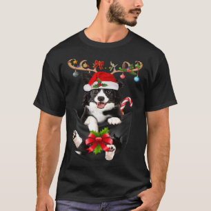 Border Collie Reindder In Pocket Christmas Dog PJ T-Shirt
