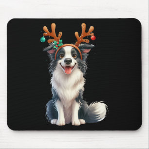 Border Collie Reindeer Santa Hat Xmas Lights Chris Mouse Pad