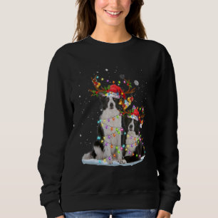 Border Collie Reindeer Santa Hat Xmas Lights Chris Sweatshirt