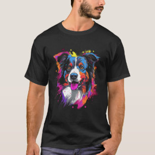 Border Collie Retro Rainbow Color Splashes Design T-Shirt