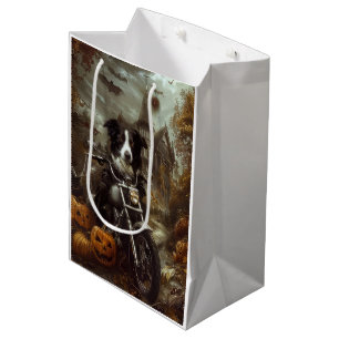 Border Collie Riding Motorcycle Halloween Scary Medium Gift Bag