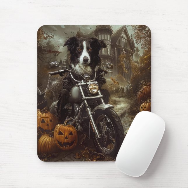 Border Collie Riding Motorcycle Halloween Scary Mouse Pad (With Mouse)