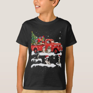 Border Collie Riding Red Truck Merry Christmas X-m T-Shirt
