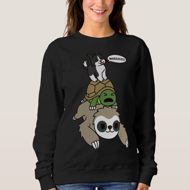 Border Collie Riding Sloth Tortoise Dog Sweatshirt (Front)