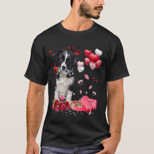 Border Collie Rose Heart Happy Valentine Day Dog M T-Shirt